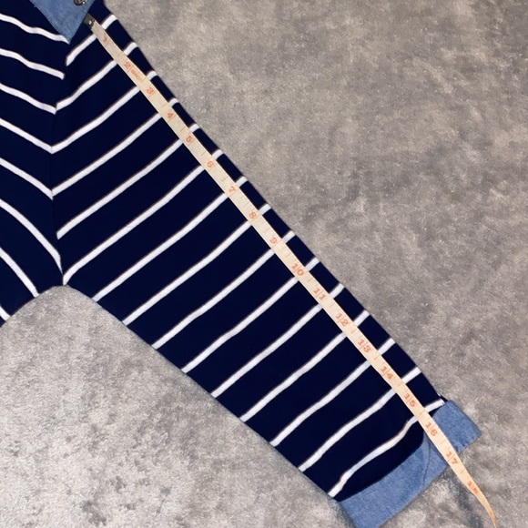 Kim Rogers Nautical Navy Striped Over Denim Layered-Look 3/4 Sleeve Anchor Top - Picture 15 of 16